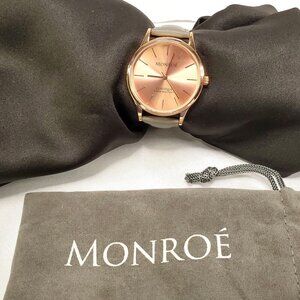 Monroe By Maestro Womans Rose Gold Color Watch With Grey Genuine Leather Strap